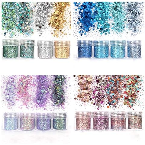 Unime Body Glitter 16 Colors Chunky Glitter for Body Face Hair Make Up Nail Art Mixed Color Glitter Cover
