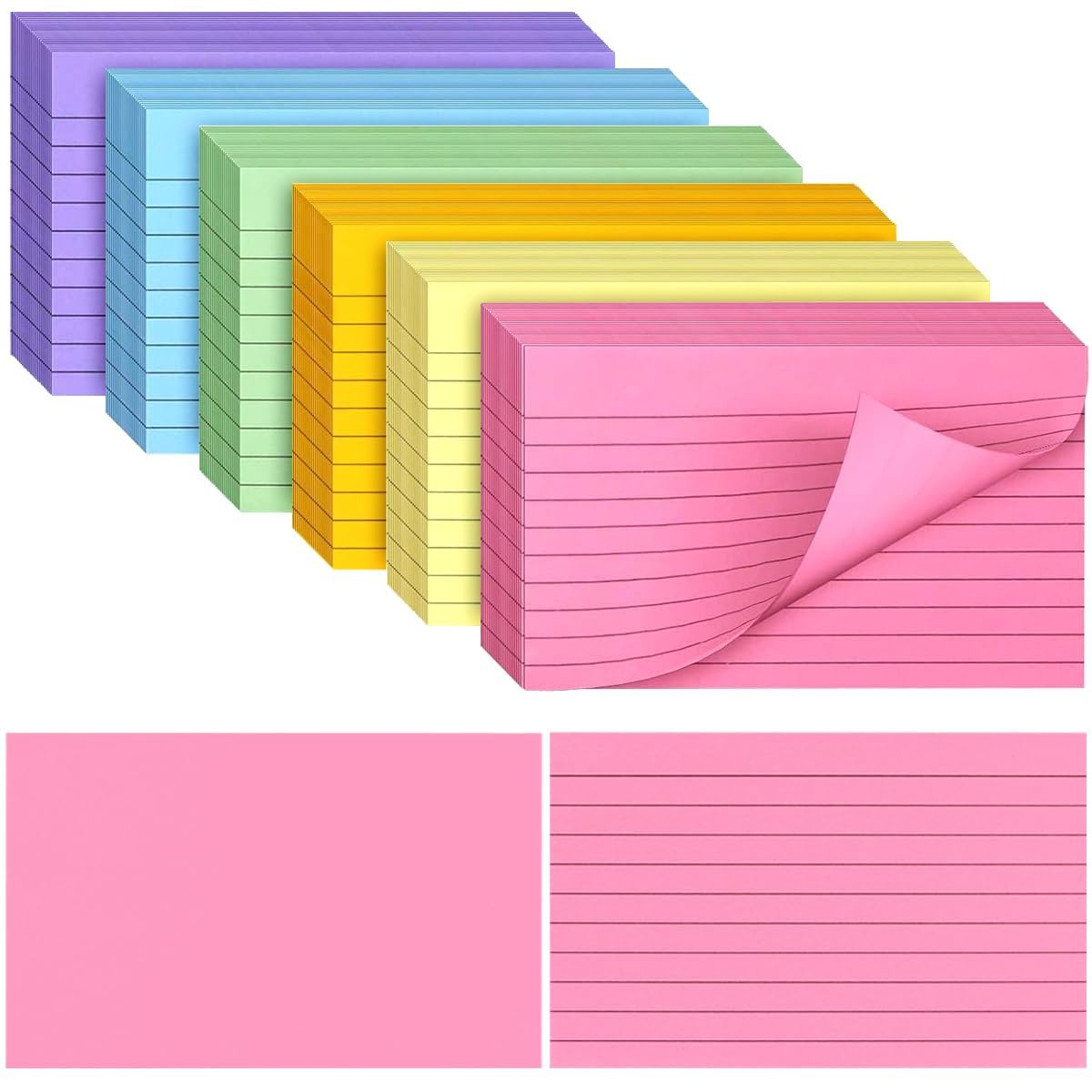 Bignc 600 Sheets Index Cards Colored, 3 X 5 Inch Ruled Color Note Cards for School, Home &amp; Office, Multi Colors Flashcards, Colorful Notecards,Pink Index Card Ruled, Purple Lined Flash Cards