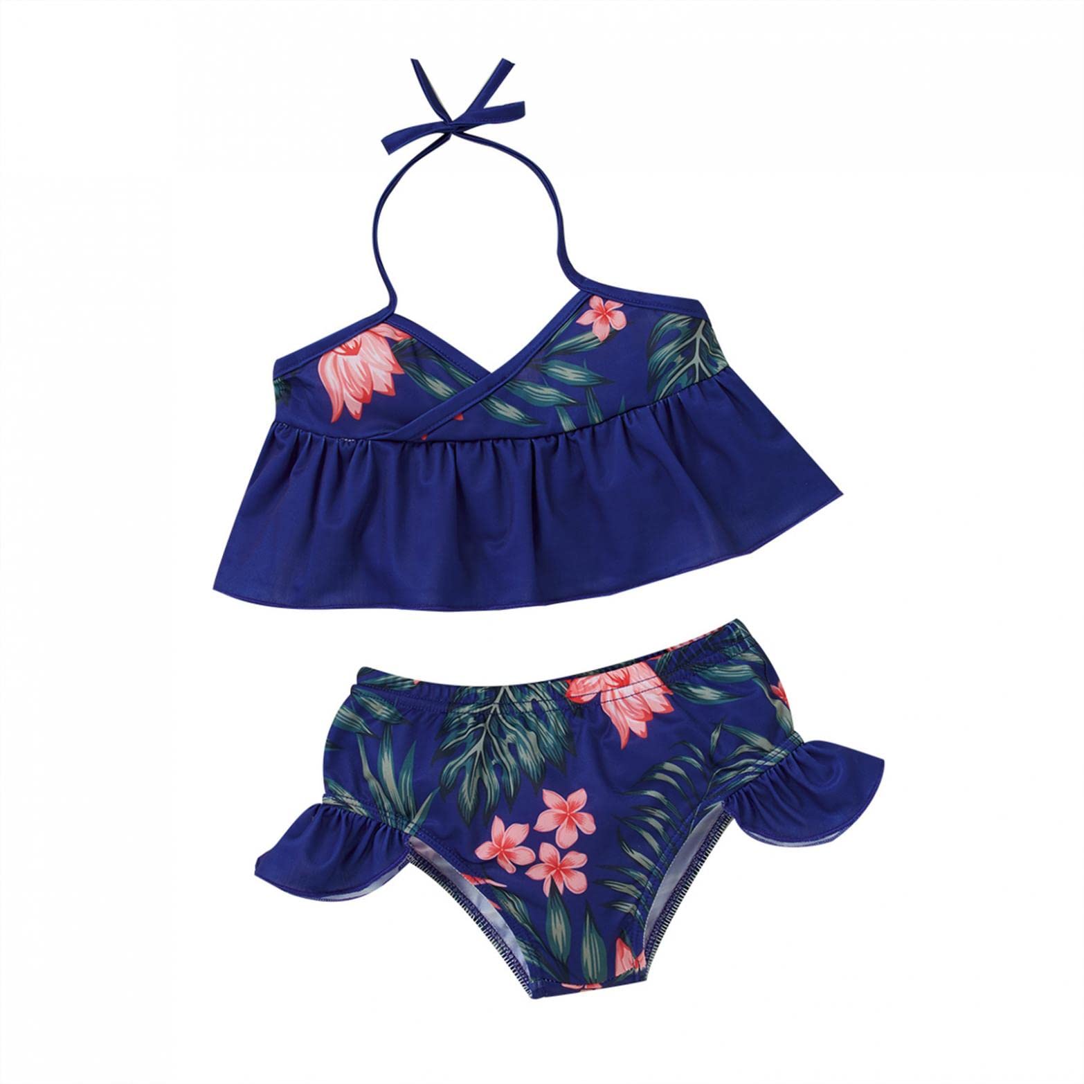 Soolike Baby Little Girl Swimsuits,Infant Toddler Girls Two-Piece Swimwear Summer Beach Sleeveless Tops Solid Color Lace Swimming Costumes