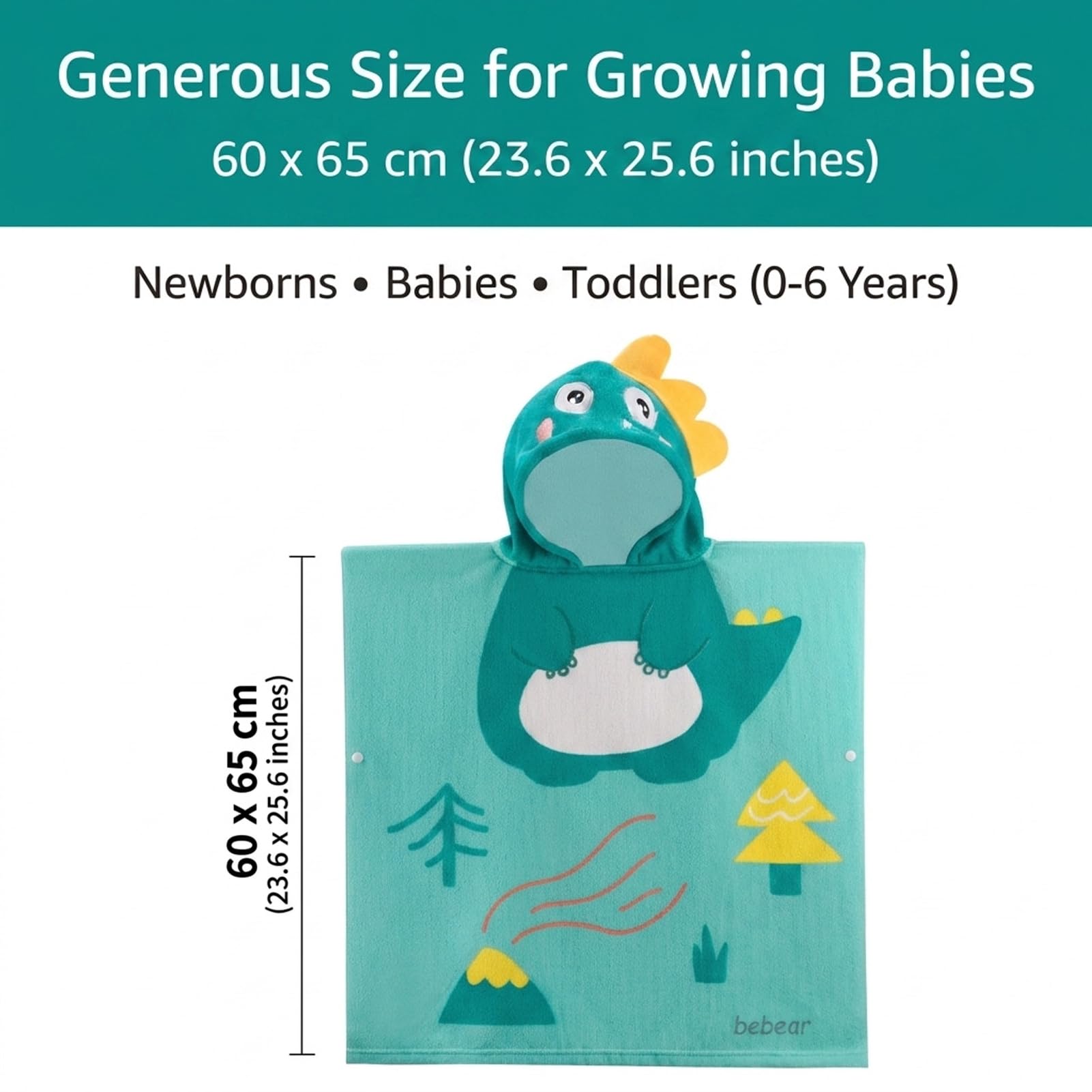 Bebamour Toallas con Capucha para bebés Toalla con Capucha con Capucha para niños Niñas Toalla con Capucha Absorbente para niños pequeños de 25 x 23 Pulgadas, 0-6 años, Dinosaurio Verde