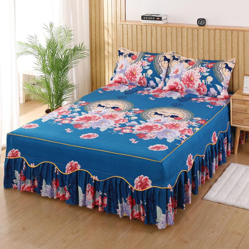 Faldón de cama con base elástica, diseño floral con volantes y antipolvo, tamaño C, 120 x 200 cm
