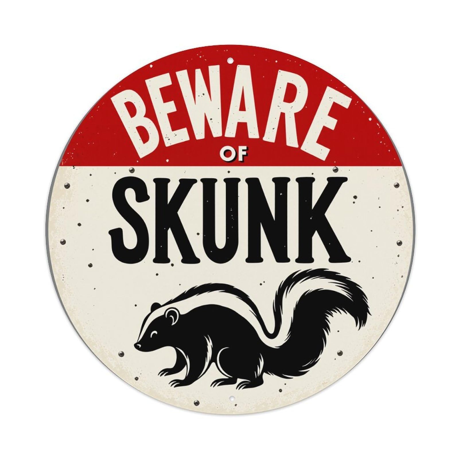 Beware Of Skunk Sign Pattern Round Tin Sign Vintage Metal Poster, Home Bar Garage Man Cave Cafe Indoor & Outdoor Wall Decoration 8x8Inches
