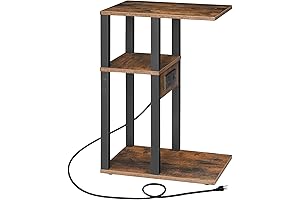 Hoobro Standing Tray Table C Shaped End Table with Charging Station