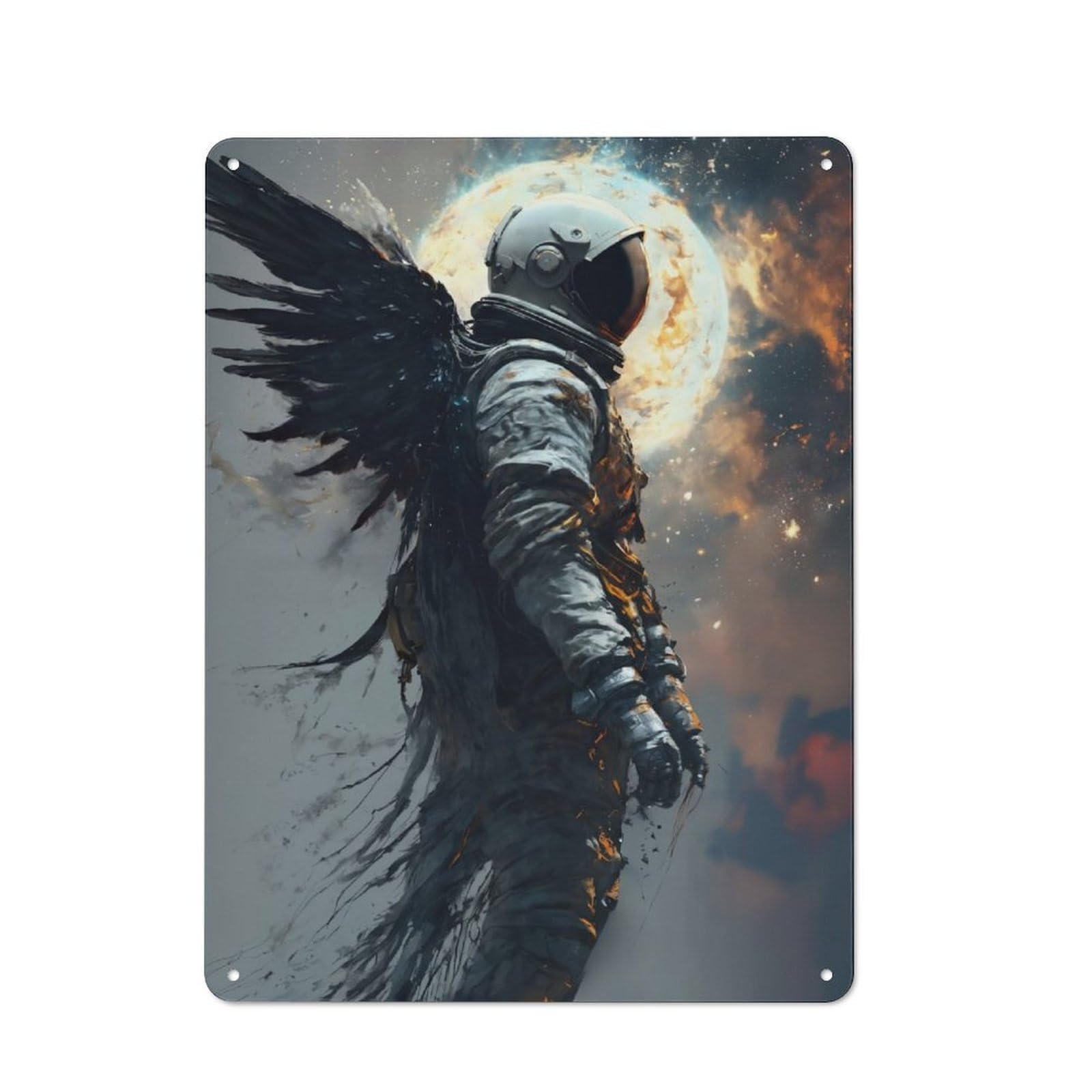 Junmoney Astronaut Cosmic Ascension Friendly Metal Wall Decor 40X30cm, Decorative Metal Plaque For Coffee Bar, Small Shop Or Dining Room