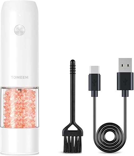 Mayor capacidad mejorada Juego de molinillo eléctrico de sal y pimienta, recargable por USB, operación automática con una mano con grosor ajustable