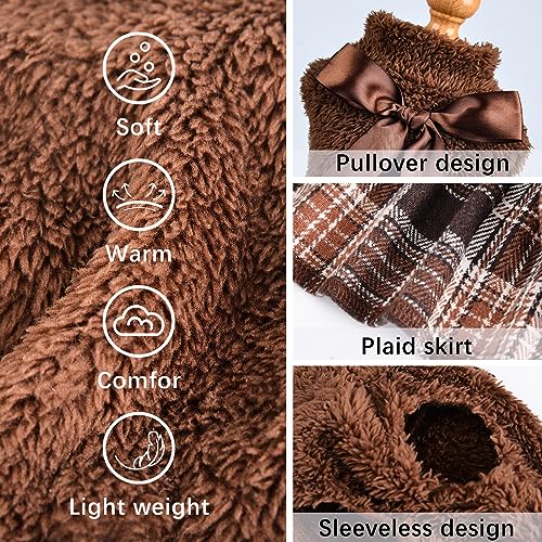 Image of Dog Sweater Dog Winter Clothes for Small Dogs Boy Girl Fall Puppy Dress Warm Fleece Chihuahua Yorkie Teacup Sweaters Dresses for Small Dogs Girl Cat Sweaters, Brown, XXS