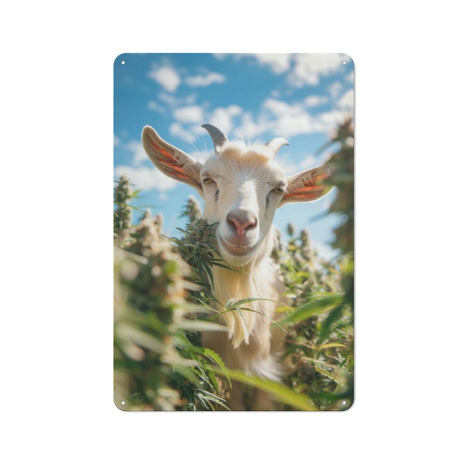 Junmoney Curious Goat In Greenery Metal Plaque 30X20cm With For Garage Wall, Retro Decor, For Themed Interiors In Garages And Workshops