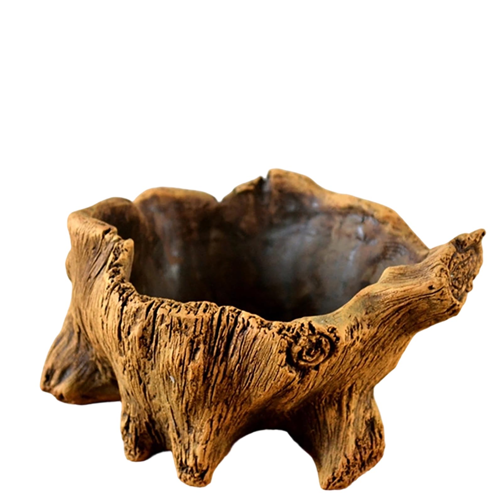 Flowerpot Hand-Painted Old Tree Stump Shape Outdoor Garden Planter Cement Texture Plant Container