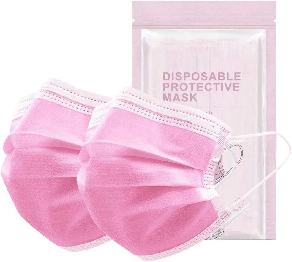 10PC Disposable_Face_Masks Unisex Oral Protection 3-ply Filter Hygiene and Protection Against Dust Waterproof Cover, High Filtration and Ventilation Security (Pink)