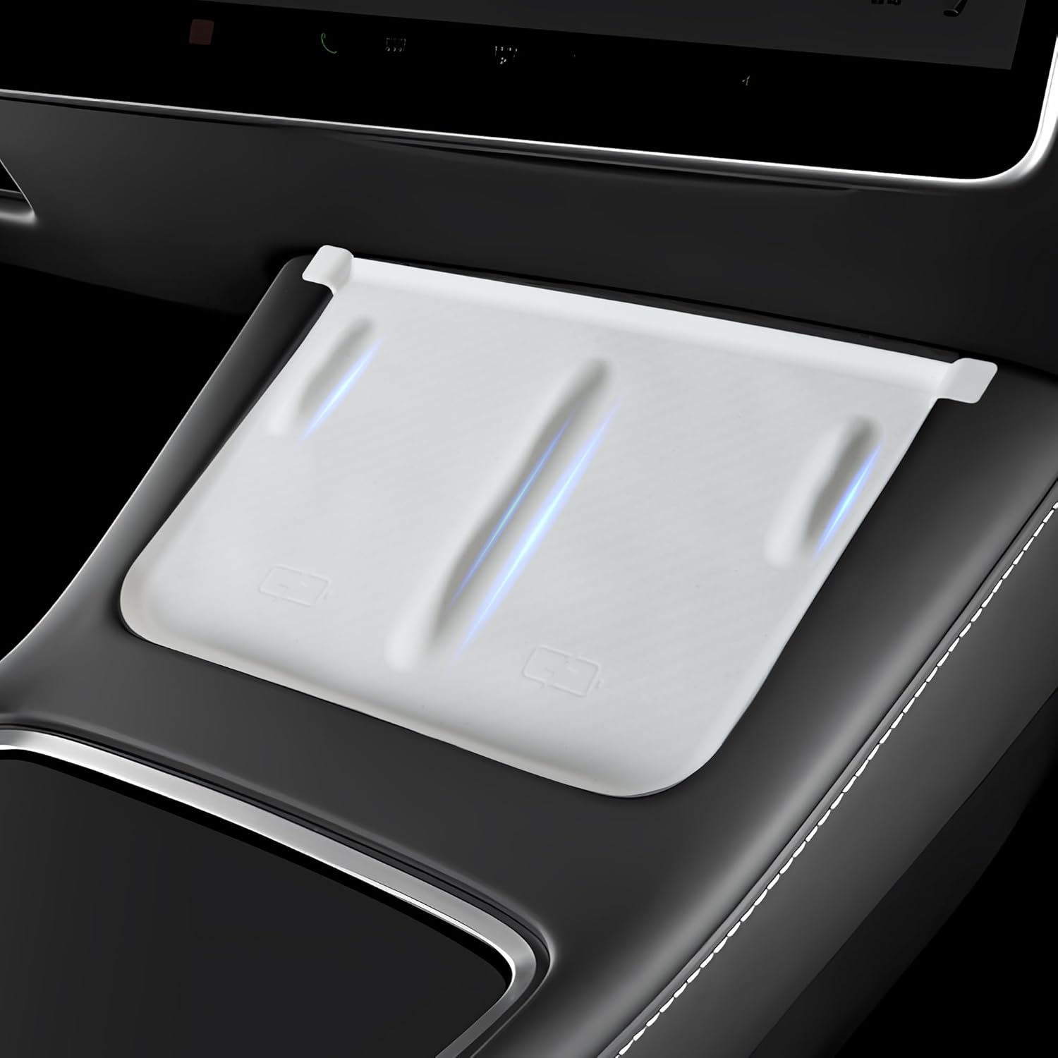 Product image of frani Center Console Silicone Mat(White Carbon Fiber Texture) Designed for Tesla Model 3/Y 2021-2025,Tesla Center Console Cover Accessories for Model 3/Y(Not for Model 3 Highland 2024-2025)