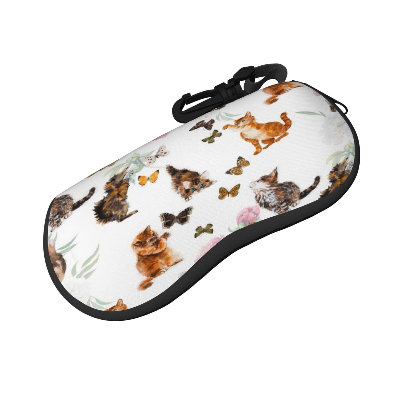 ASEELO Glasses Case Cute Kitten Butterfly Eyeglass Case Soft Sunglasses Case Neoprene Zipper Glasses Pouch for Women Men