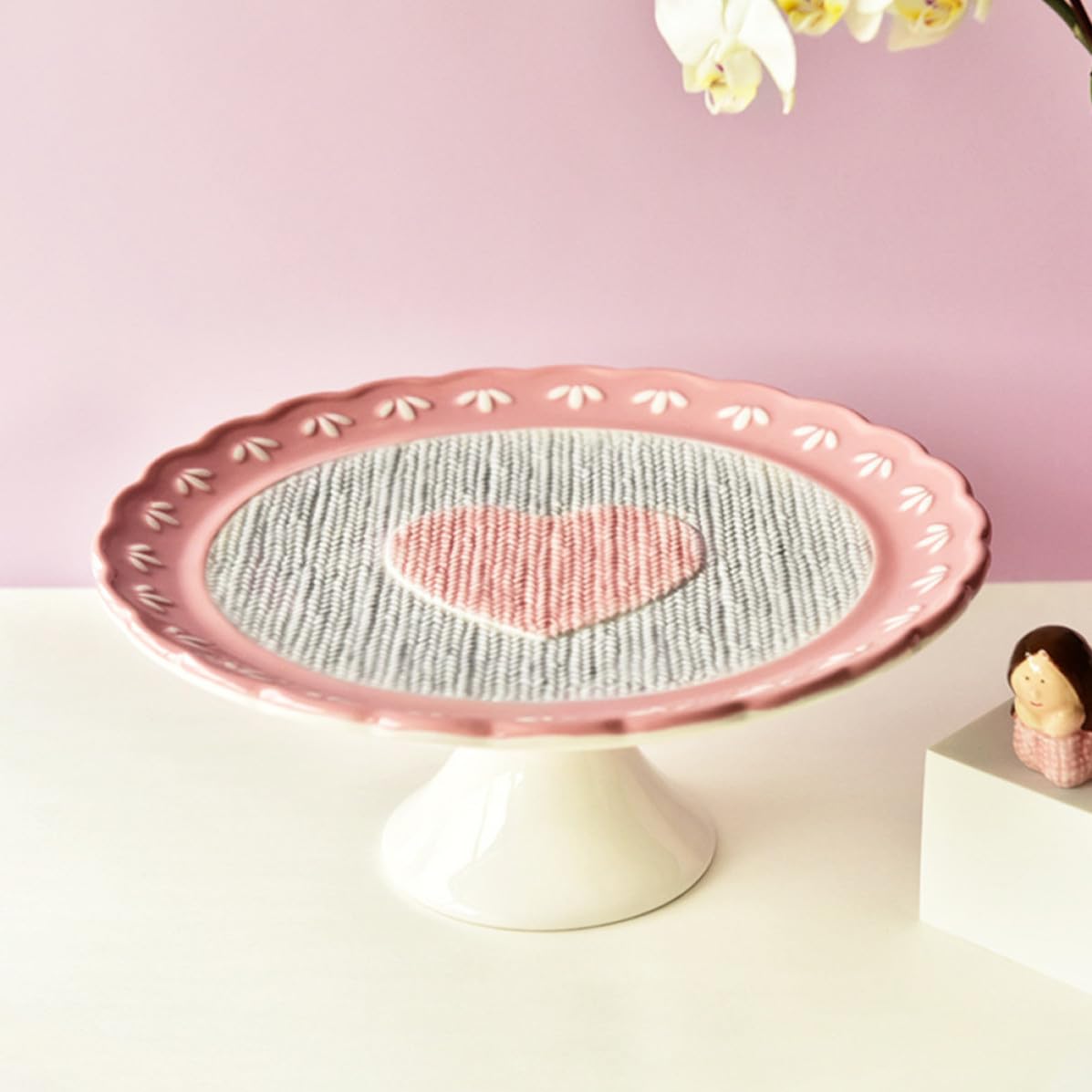 UKCOCO Piatto Torta in Ceramica Rosa a Cuore per Dessert e Tavola