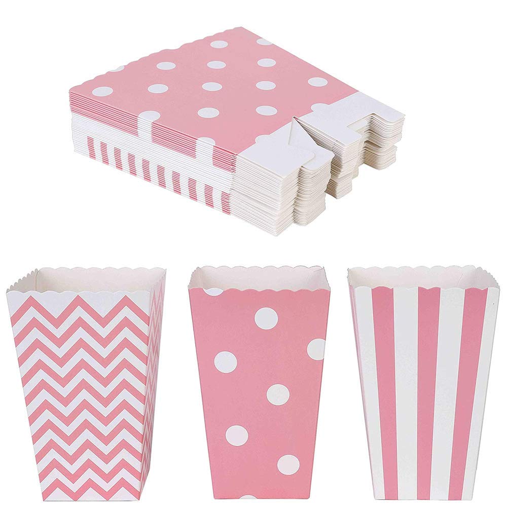 Ikruidy Pink Popcorn Boxes 36Pcs Paper Popcorn Bags Cardboard Candy Container For Movie Theater Dessert Tables Wedding Favors