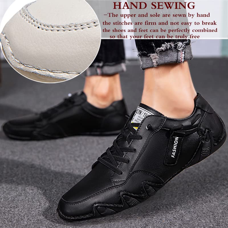 Mens Vintage Handmade Low Slip on Loafers Fashion Soft Leather Non-Slip Breathable Driving Walking Flats Chukka Ankle Booties (White,10,Men,10)2