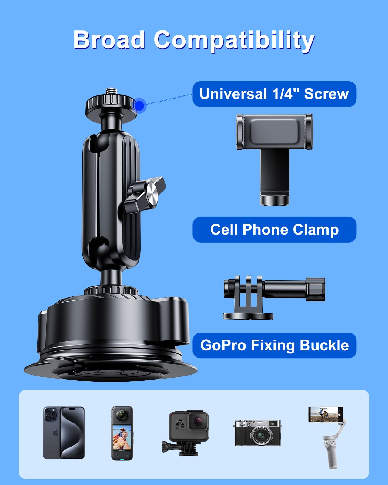 Soporte de teléfono con ventosa para coche, ultra estable, giratorio de 360 grados, para grabación de video, soporte de coche para iPhone 16 Pro Max GoPro Insta 360 cámara Vlog