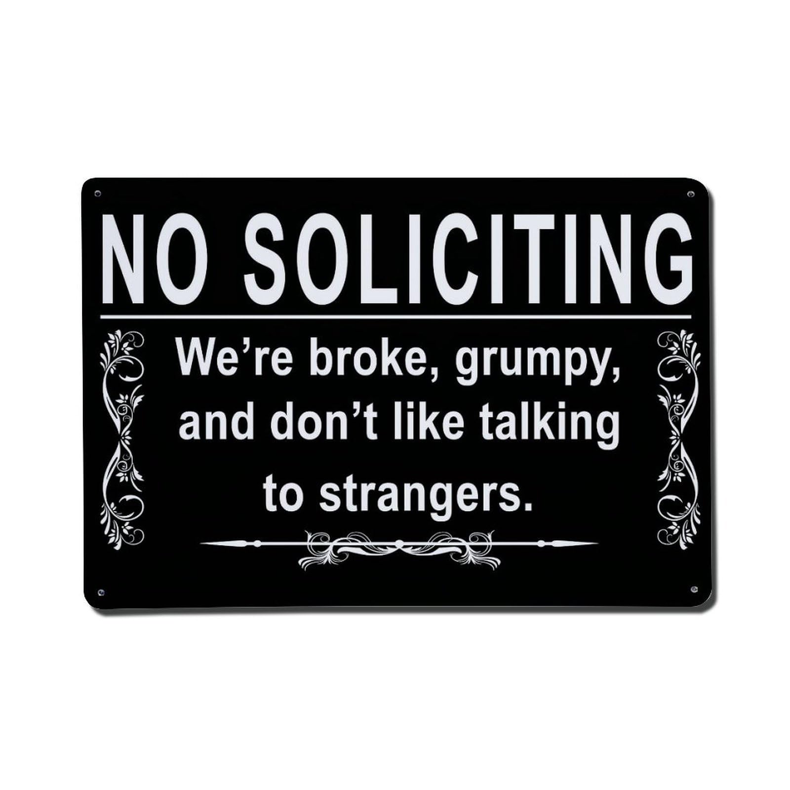 Jdfenggu Vintage No Soliciting Funny Sign Design Retro Metal Tin Sign, Metal Poster For Bar, Home, Man Cave, Kitchen, Laundry Room Art Decor 8X12 Inch