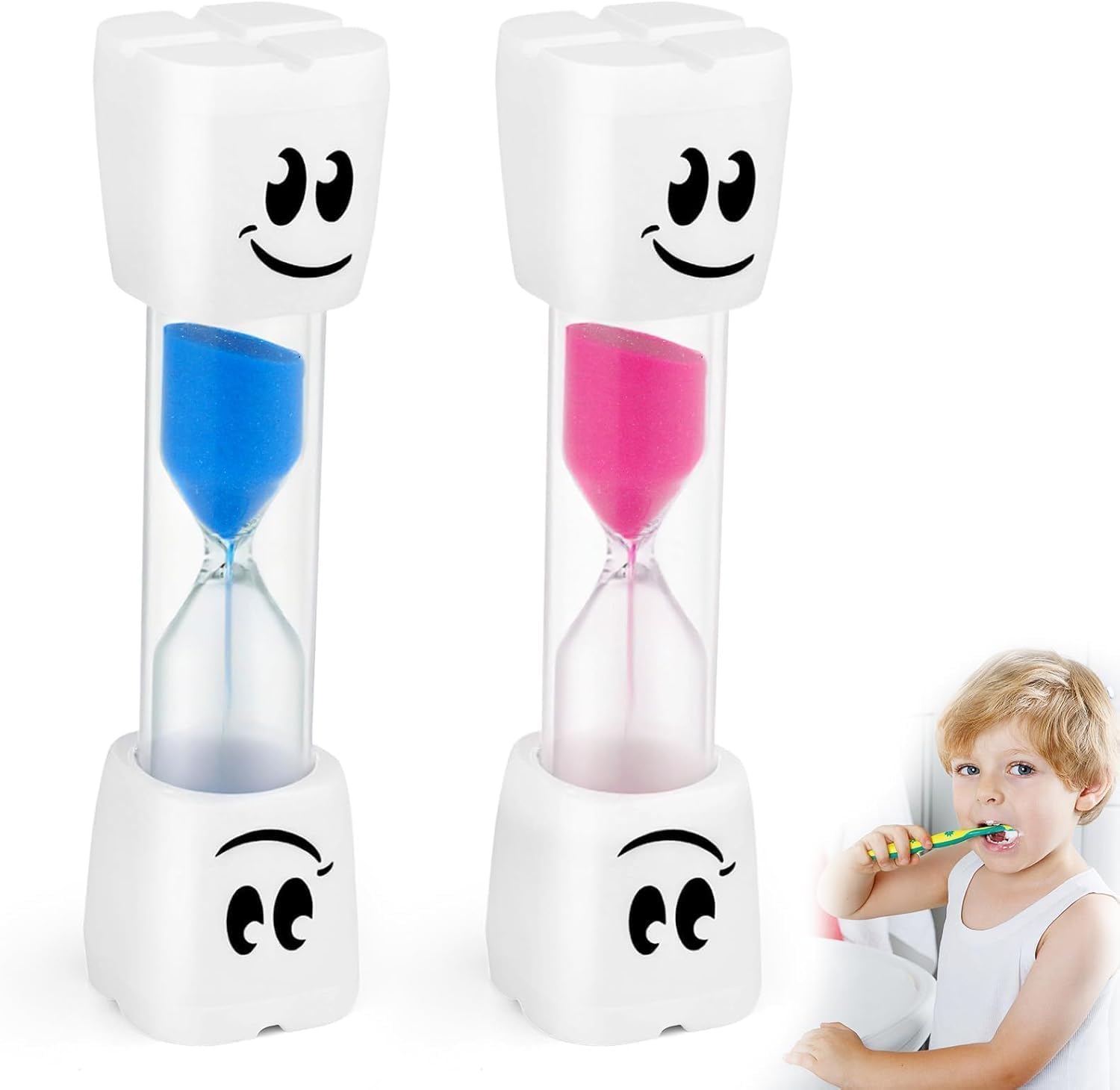 2Pcs Sablier Brossage Dents Enfant, Coloré Éducatif Résistant Sablier 2 Minutes, Convient pour la Cuisine Le Bureau Les Jeux Le Brossage Dents Quotidien Familial Pratique Durable (Rose + Bleue)