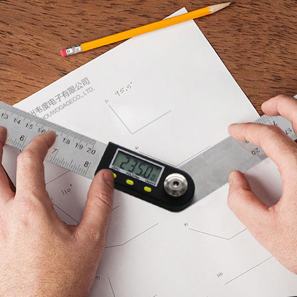 Digital Angle Finder, Stainless Steel Angle Measuring Tool Digital Angle Gauge Electronic Angle Ruler with LCD Display for Woodworking Carpenter Construction DIY Measurement
