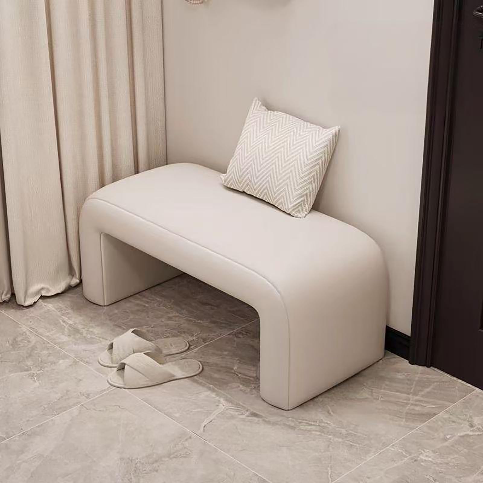 GDMDPTE Curved Solid Wood Entryway Bench Upholstered Shoe Storage Ottoman Versatile Footrest for Living Room Nightstand Dressing Room Hallway Lounge (47.2in 120cm White A)