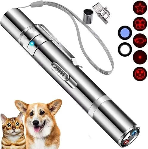 Puntero láser, juguetes para gatos, puntero de juguete láser para gatos con 5 patrones ajustables, juguete láser para perros, láser de recarga USB,