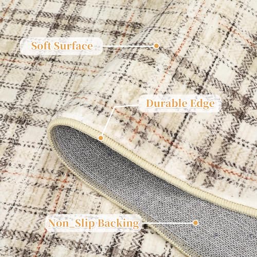Tapete Decorativo Lavable 5x7 Pies Tartan Beige miniatura 4