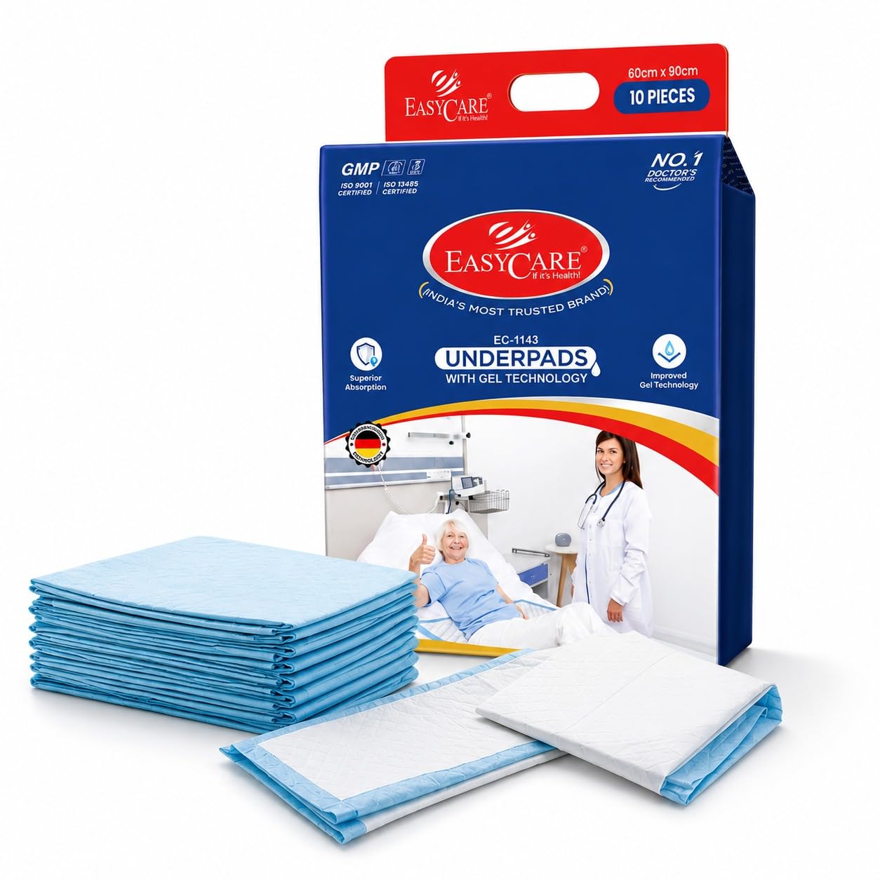EASYCARE Skin-Friendly Cotton Underpads | 60 x 90 cm | Pack of 10 | Absorbent & Leak-Proof | Soft for Elderly, Baby Care, Incontinence, Bed Protection | Disposable Underpads | Made in India-image-34