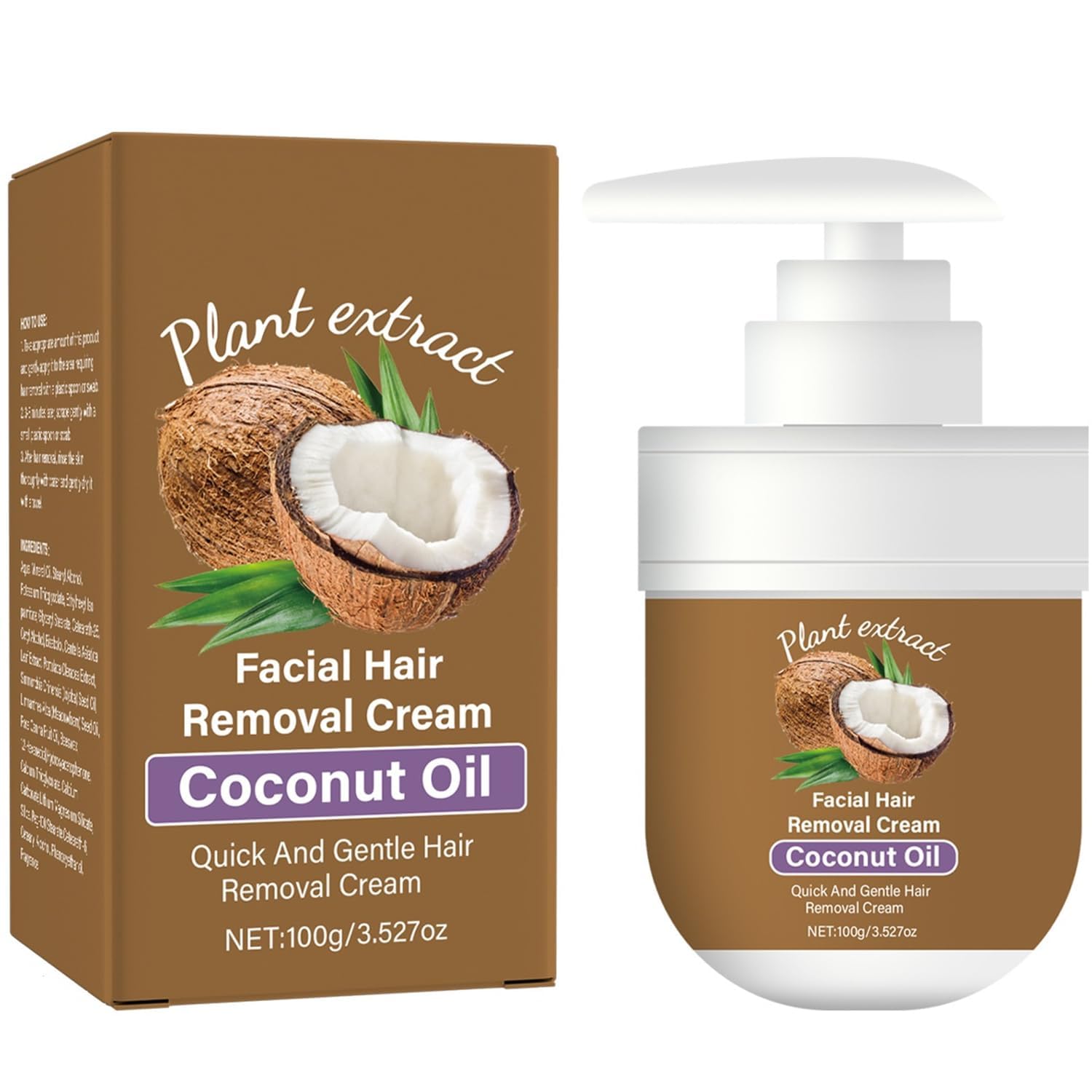 Coconut Oil Facial Hair Removal Cream for Women Sensitive Upper Lip,3.53oz