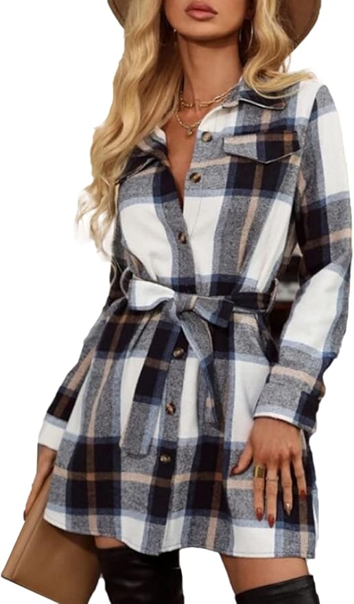 Amazon.com: MINSURE Women Flannel Plaid Shirt Dress Button Down 