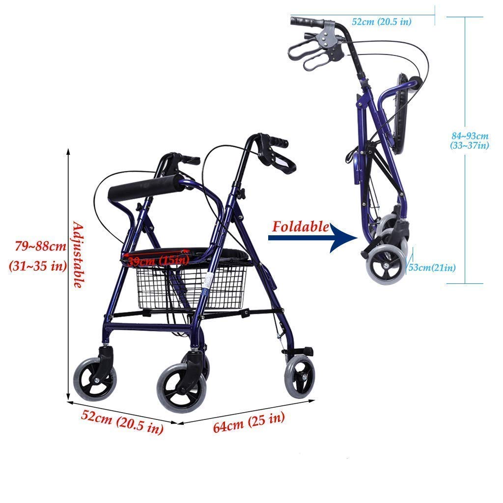 ERoomQ Walking Frames Folding Rollator Walker with Seat and Backrest - Walking Aids for Seniors - 4 Wheel Rolling Walker Mobility Aid