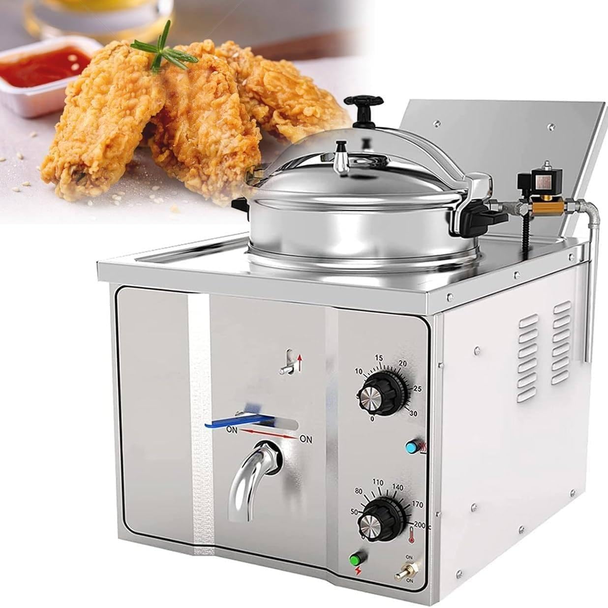 AYCDL 16L Electric Fried Chicken Stove,Professional Tabletop Restaurant Kitchen Frying Machine,Commercial Electric Pressure Fryer,Stainless Steel