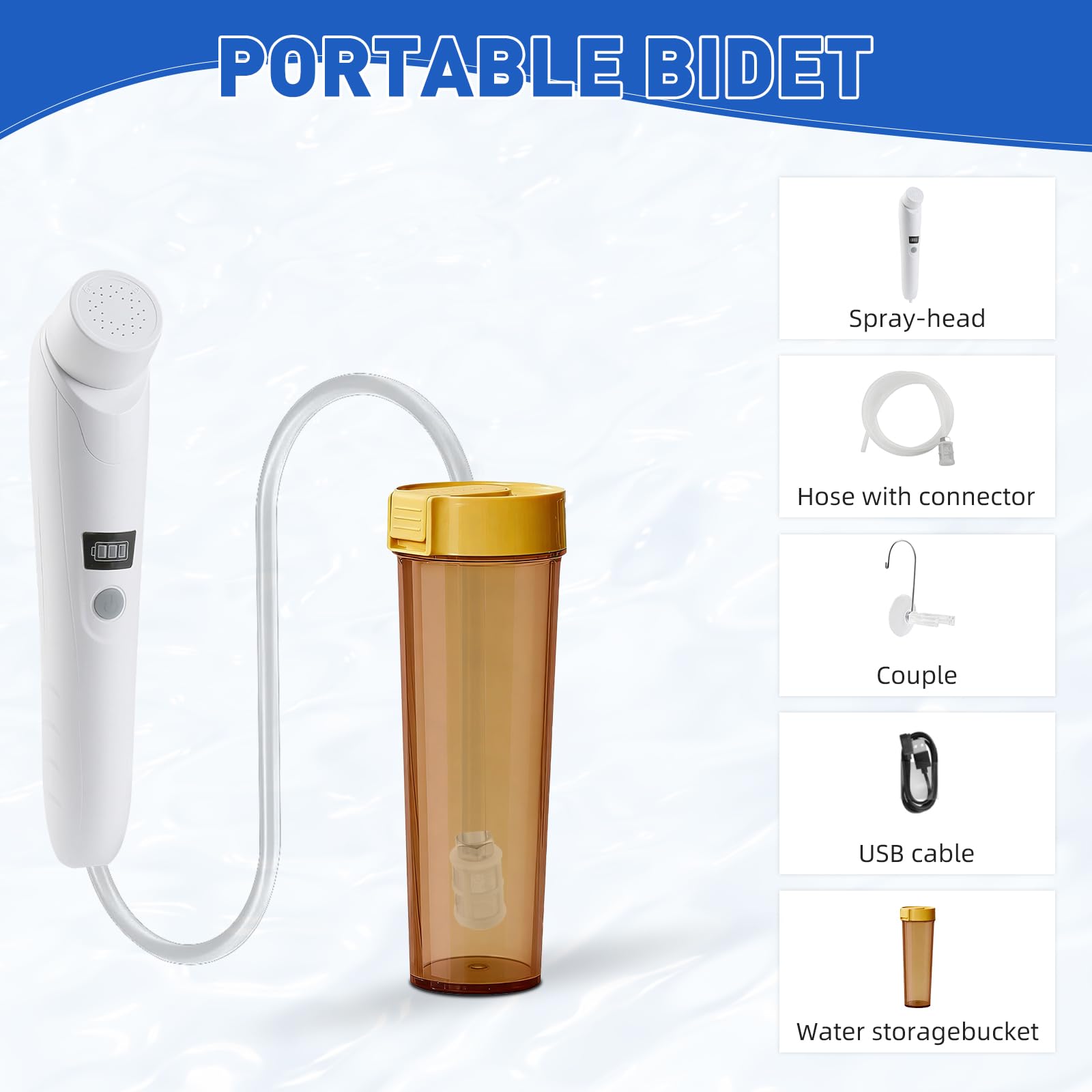 Bidet Portatile, 1L Bidet Elettrico, Spruzzatore Portatile per Bidet, Doccia Portatile Campeggio, Può Essere ricaricato, Campeggio, Doccia Unisex Adulto