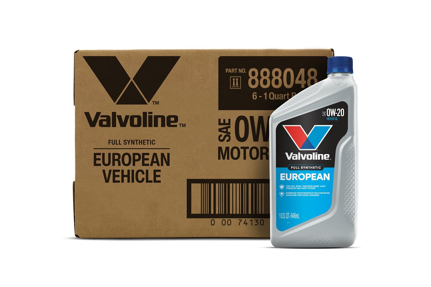 Valvoline European Vehicle Full Synthetic SAE 0W-20 Motor Oil 1 QT, Case of 6