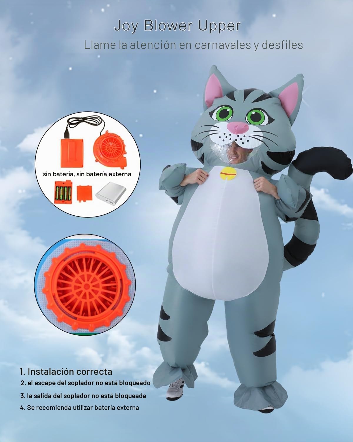 FXICH Disfraz hinchable para adultos, disfraz de gato, talla única (150-190 cm), unisex, Halloween y más