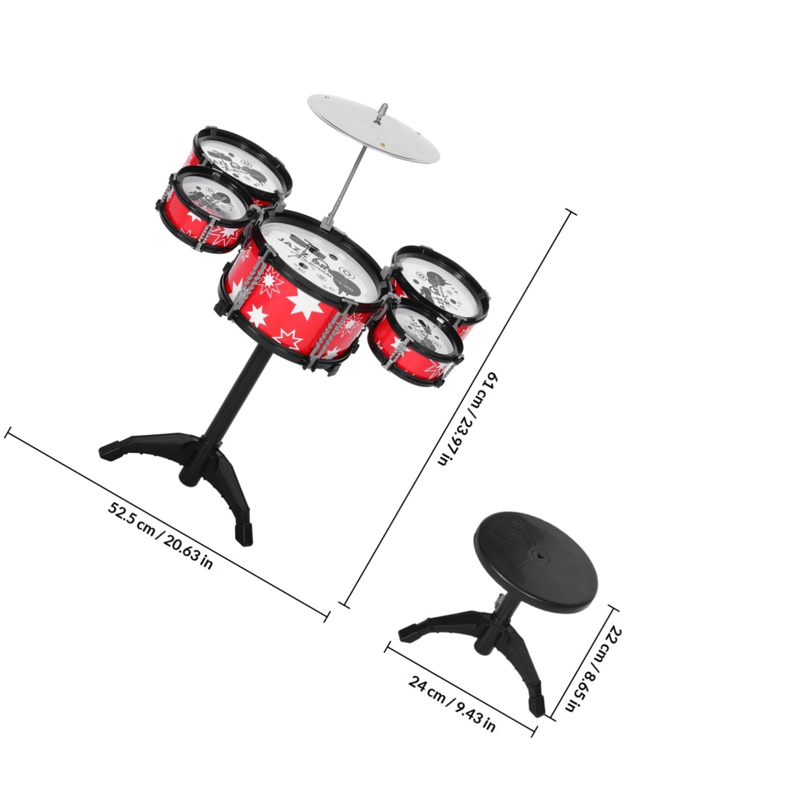 ORFOFE Set di Batterie Musicali per Bambini in Plastica Rossa, Giocattolo Multifunzionale per Bambini e Neonati, Strumento Musicale per Sviluppo Precoce e Interazione Genitore-figlio