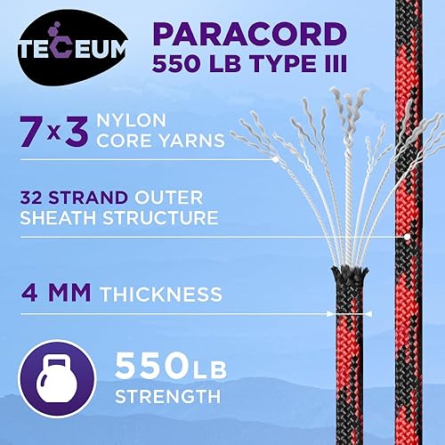 Vista 11 de TECEUM - Cuerda resistente 1000 de 1000 / 200 / 100 / 50 pies, más de 40 colores, cuerda para supervivencia y campamento, cuerda de nailon Patriot