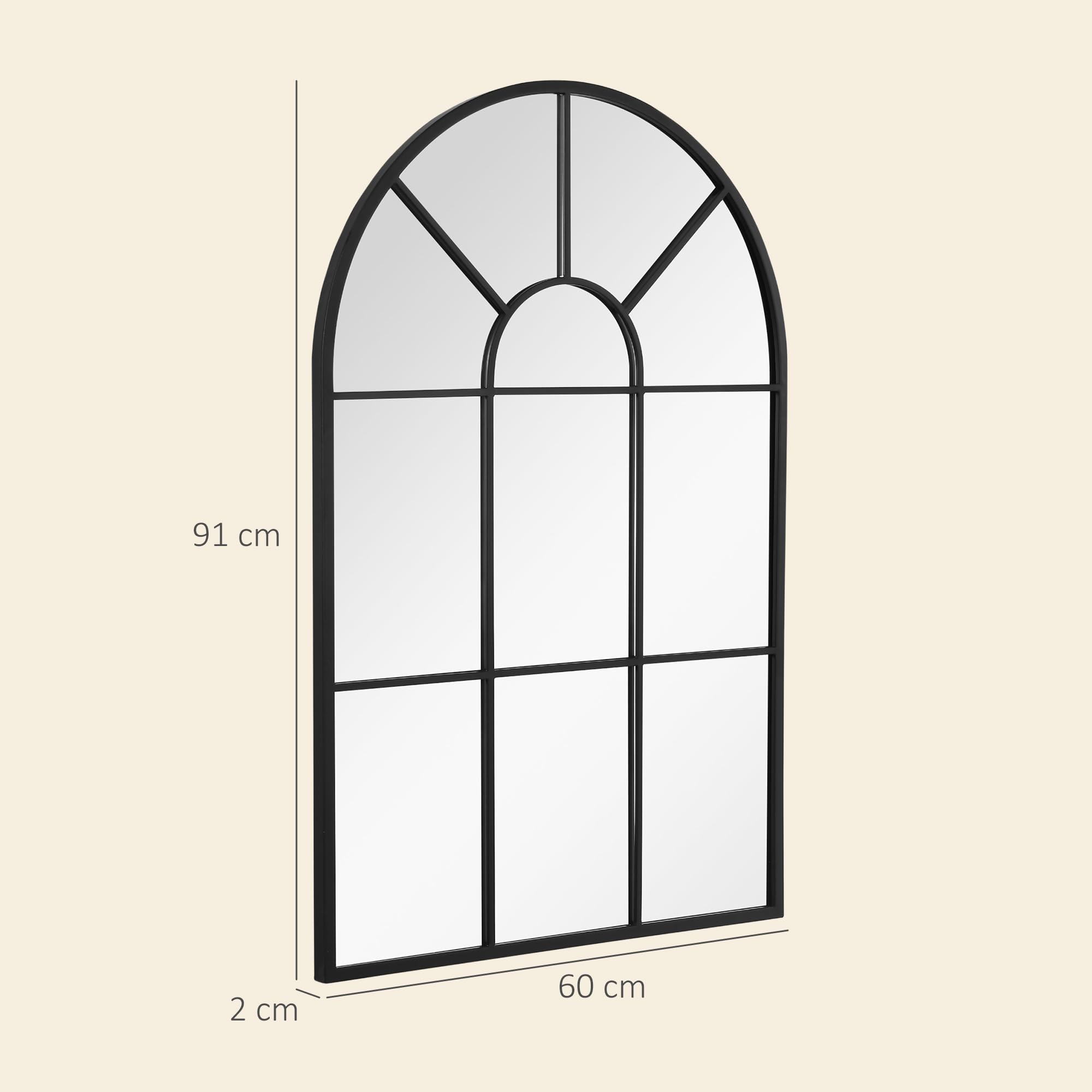 HOMCOM Specchio da Parete Moderno ad Arco, Specchio Camera da Letto a Muro con Cornice e Ganci, per Soggiorno e Ingresso, in Vetro e Metallo, 91x60 cm, Nero
