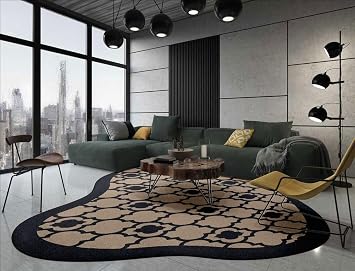 Beige Brown Black Shaped Bedroom Area Rug Modern Soft Irregular Rug for Diningroom Living Room Kitchen Non Slip Throw Carpet 9ft Contemporary Aesthetic Minimalist Home Office Floor Carpet