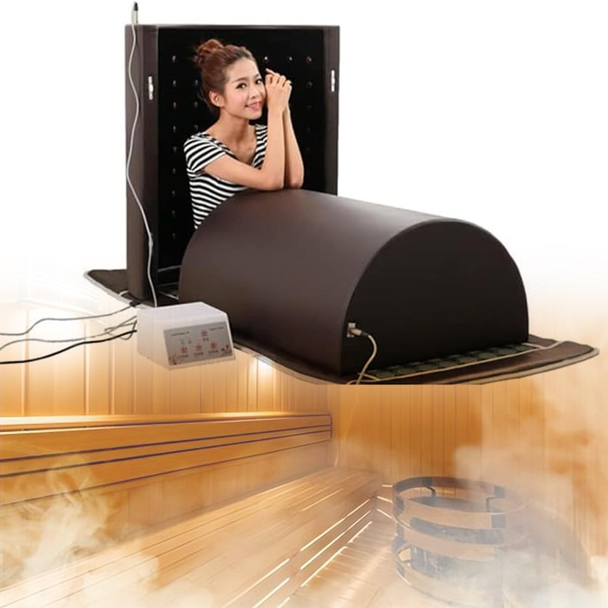 Cúpula De Sauna De Infrarrojos, Manta De Vapor Para Sauna Doméstica, Cobertura Completa 360° Para Una Sola Persona Con Tapete Térmico Con Piedras Terapéuticas, Para El Cuidado De Los Ovarios,Brown