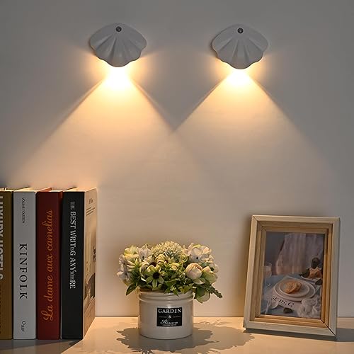 Miniatura 6 de Yuewilai Juego de dos apliques de pared a pilas, luces LED para pared con detección de movimiento, luces de pared inalámbricas recargables y