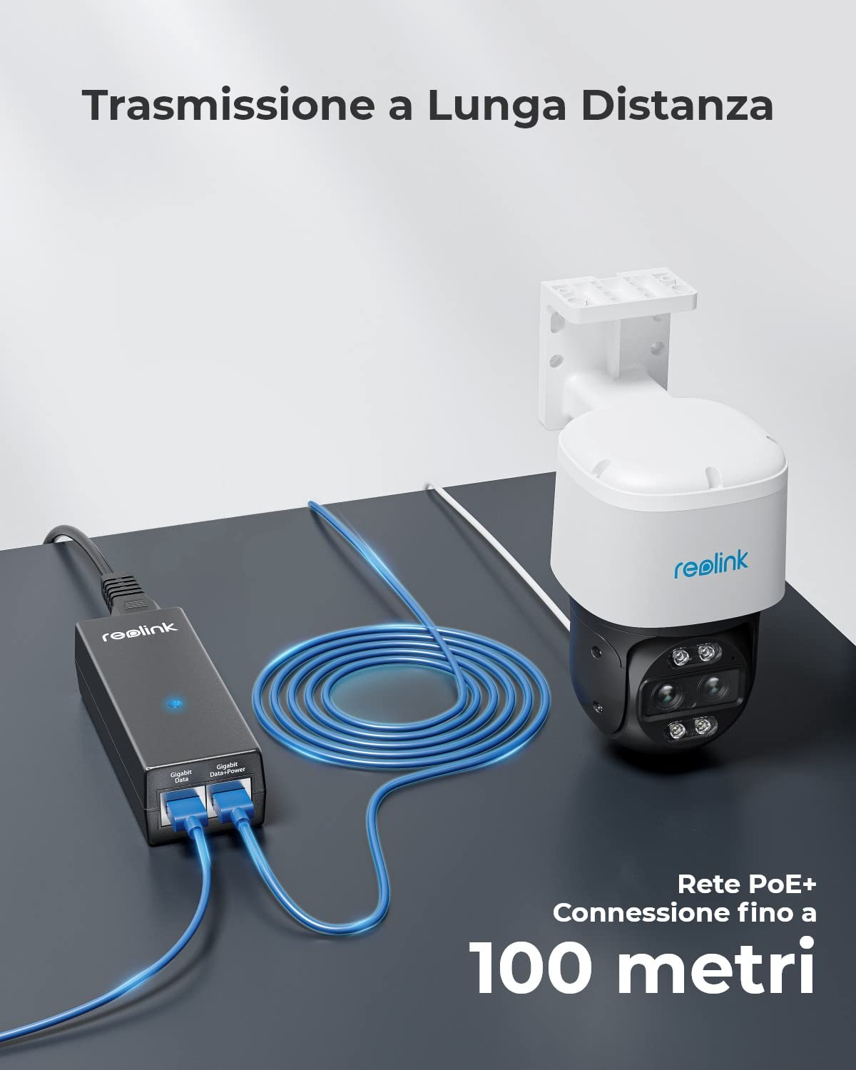 Reolink Iniettore PoE Gigabit, Fornisce PoE+ (30 W) o PoE (15,4 W), Distanza fino a 100 metri, Plug & Play, Adatto per Telecamere PoE/Campanello Video PoE