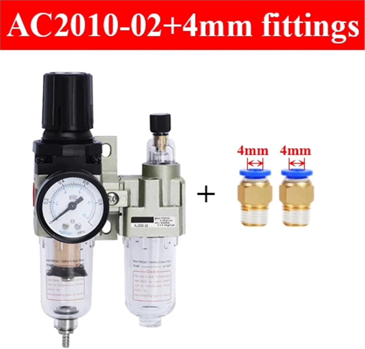1Pcs Air Compressor Pressure Reducing Valve Pneumatic Water Oil Separator Manual Drainage AC2010-02 Pneumatic Air Filter With Fitting(AC2010-02 With 6mm,Copper filter)