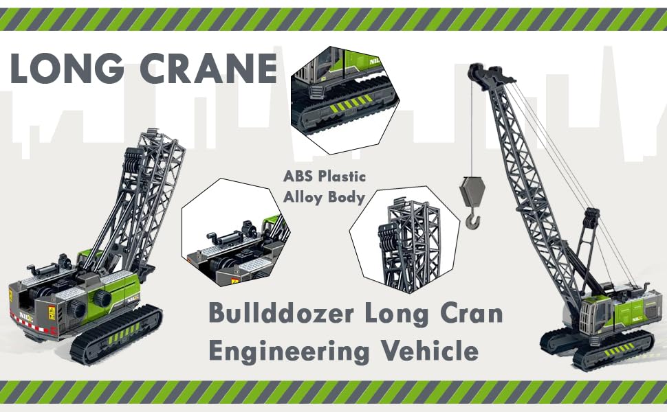 Image of Friction Powered Long Crane Toy for Kids Boys Die Cast Alloy Model Tower Crane Crawler Car Engineering Excavator Construction Truck Toys Pull Back Vehicle Gift (Multicolor)