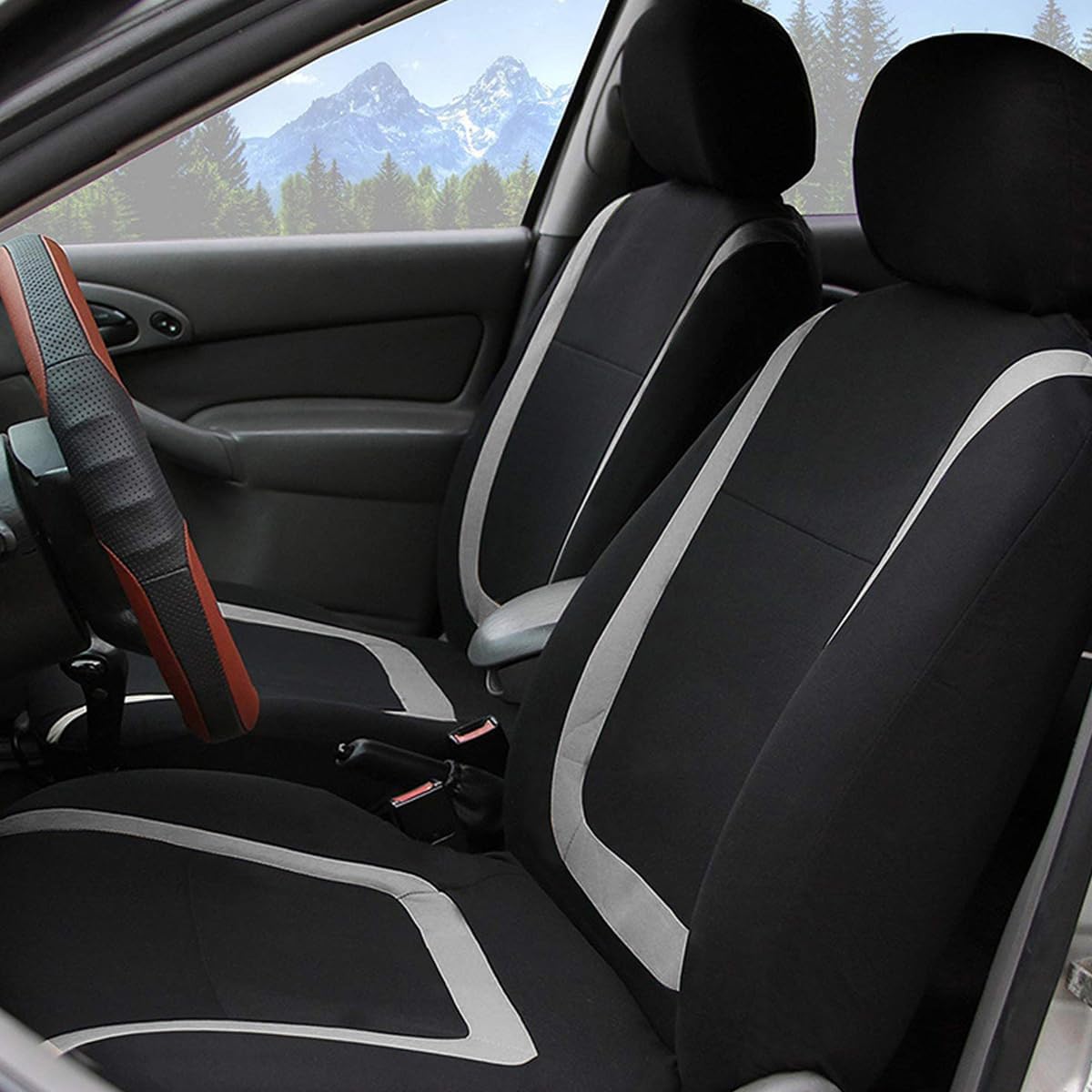 Coprisedili Auto per Fiat Tipo Cross 2020-2026 Fodere Sedili Set Completo Accessori Interni Sportivi in Poliestere Traspirante con Spugna Flessibile Protezione Lavabile,Beige-9-piece Set
