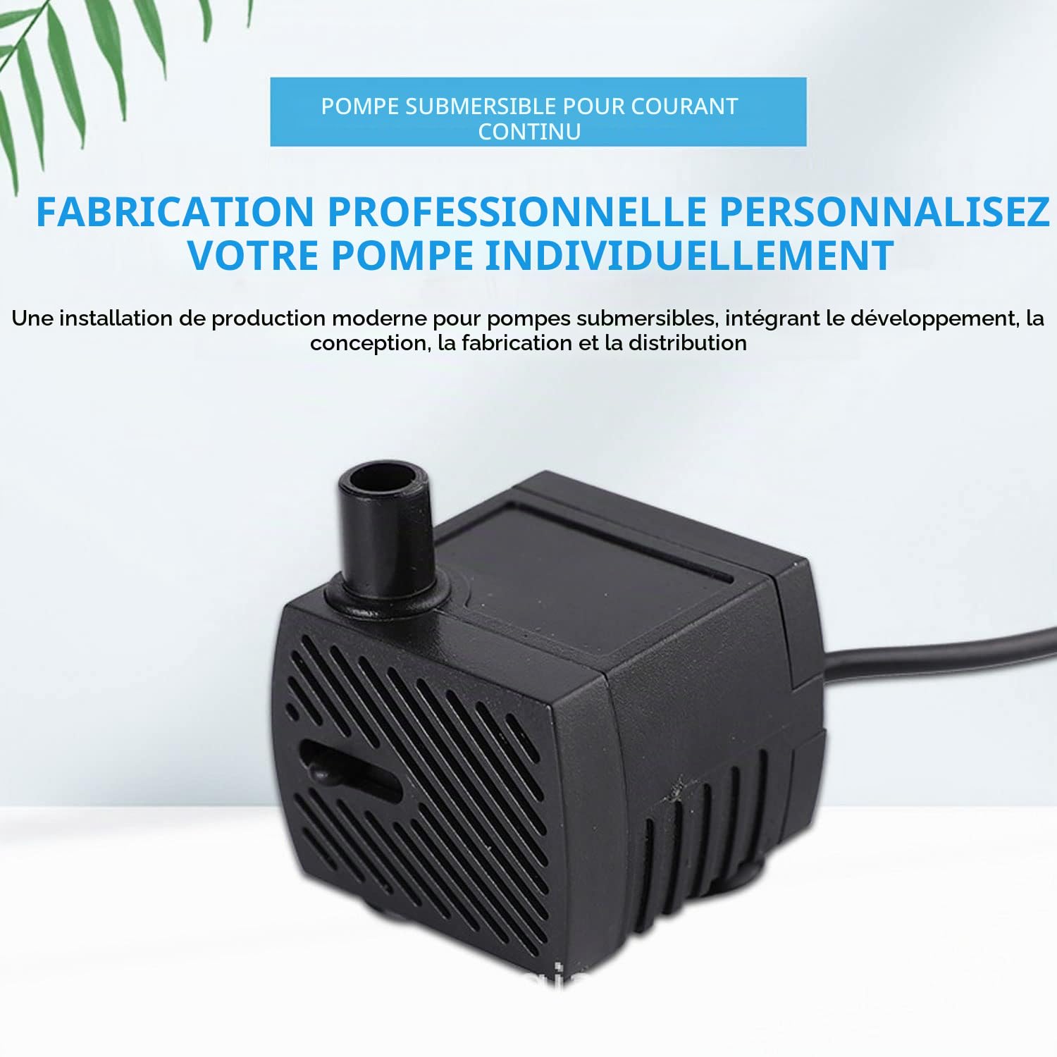 CAM2 Mini pompe à eau, ultra silencieuse pour aquarium avec câble d'alimentation de 1,5 m, 350 L/H, 5 W, petite pompe submersible, pompe à fontaine, 2 buses pour aquarium, étang, jardin, fontaine