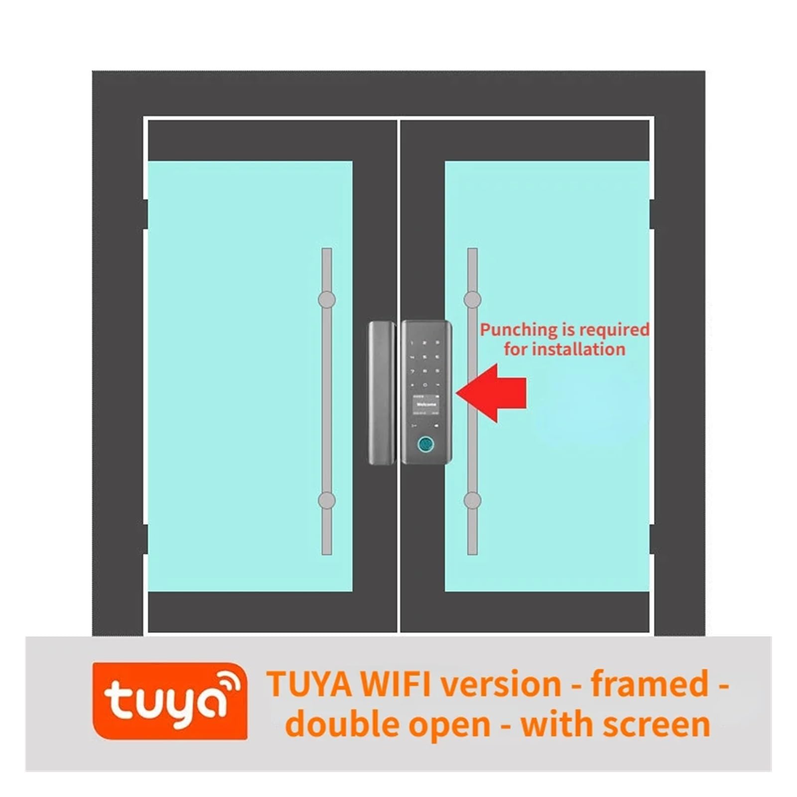 Serratura Smart, Tuya WIIF Smart Door Lock Impronta Digitale Password Card NFC APP Sblocco Chiave Serratura Elettronica Porta Scorrevole Push In Vetro Con Cornice Senza Telaio,per camere da letto, uf