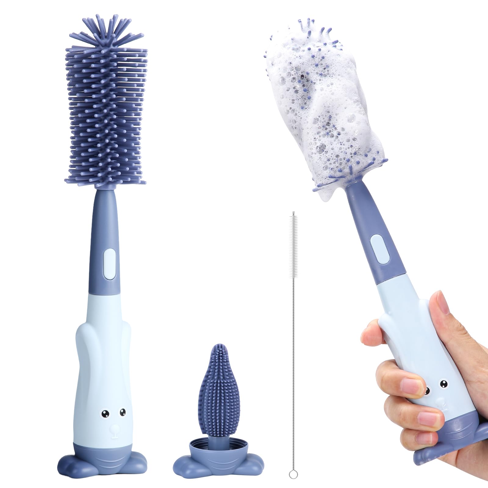 Ayvisun Silicone Baby Bottle Brush, 3-in-1 Bottle & Teat Cleaning Brush, Food-Grade Silicone, Gentle Non-Scratch Cleaning, Upright Storage Design