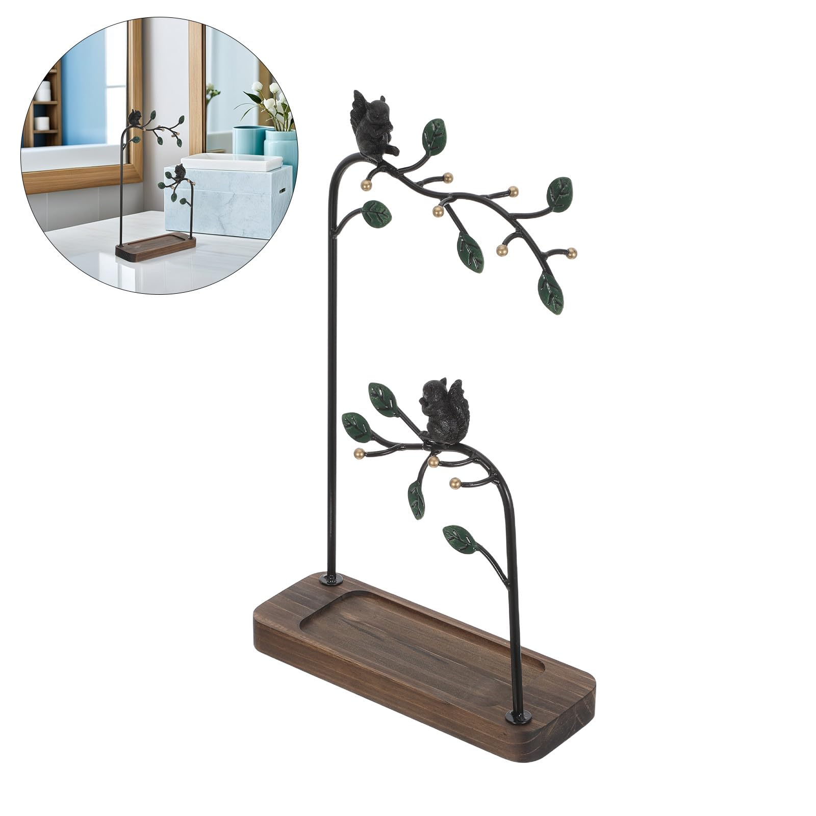 YARNOW Présentoir Arbre pour Bijoux en Fer et Bois, Porte Collier et Porte Boucle D'oreille, Design Artistique, Construction Robuste, pour Petits Appartements