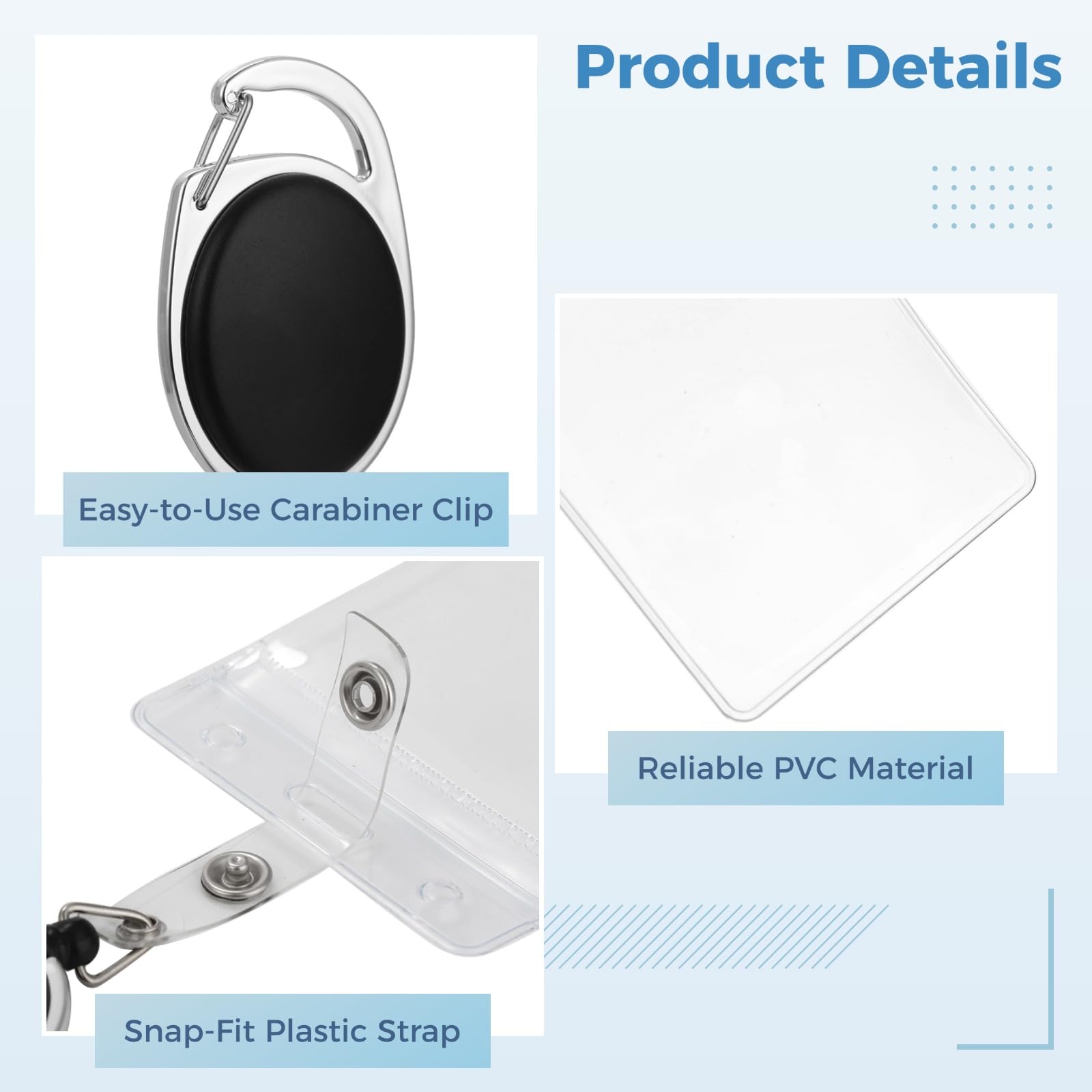 Pionowe uchwyty na identyfikatory z wysuwanymi kołowrotkami na identyfikatory, przezroczyste etui na karty z PCW, 12 x 8,10 cm, zwijany sznurek, wytrzymały metalowy klips do wizytówek i użytku
