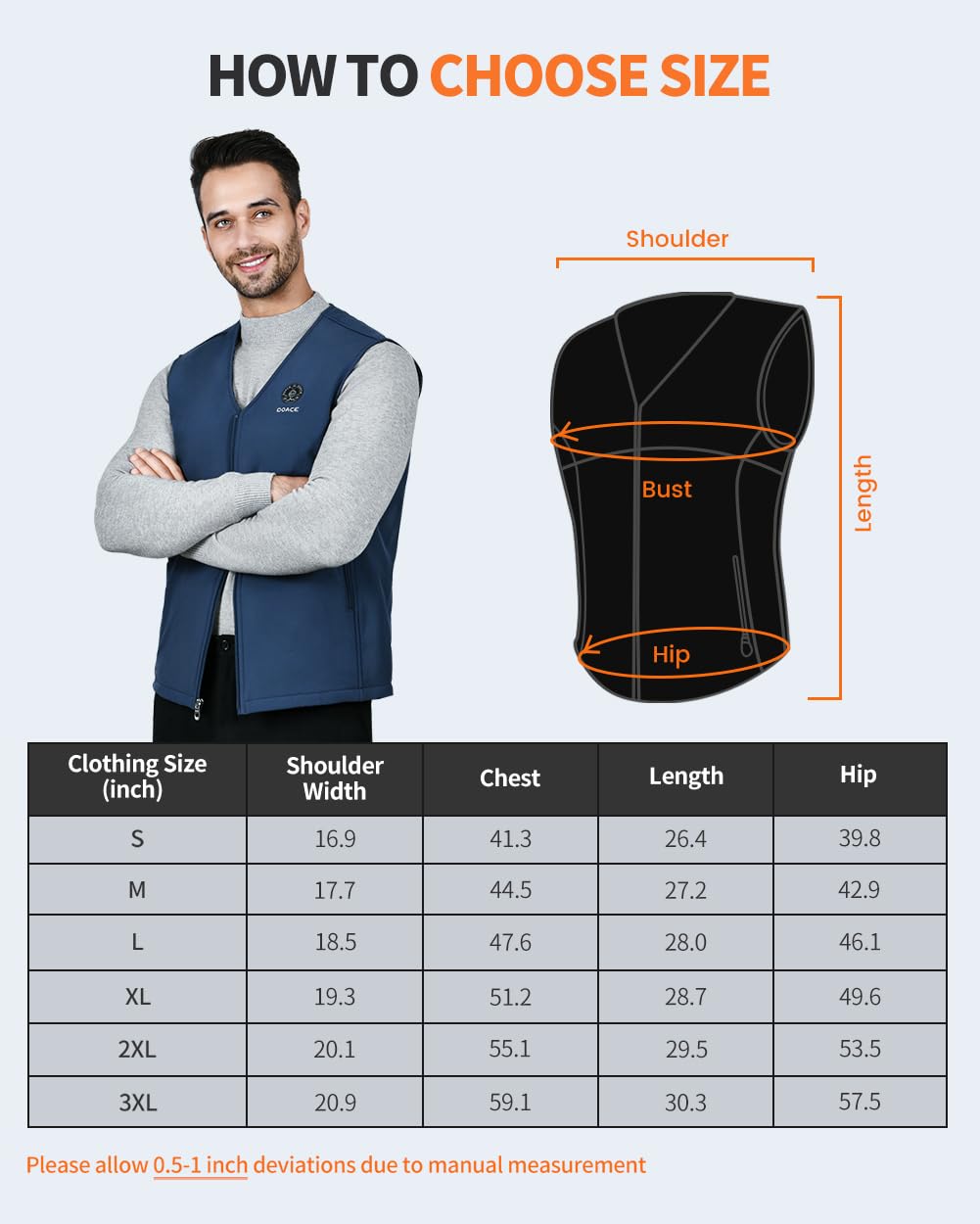 DOACE Heated Vest for Men and Women, Lights-out Design, Smart Electric Heating Vest Rechargeable, Battery Not Included, Blue, M