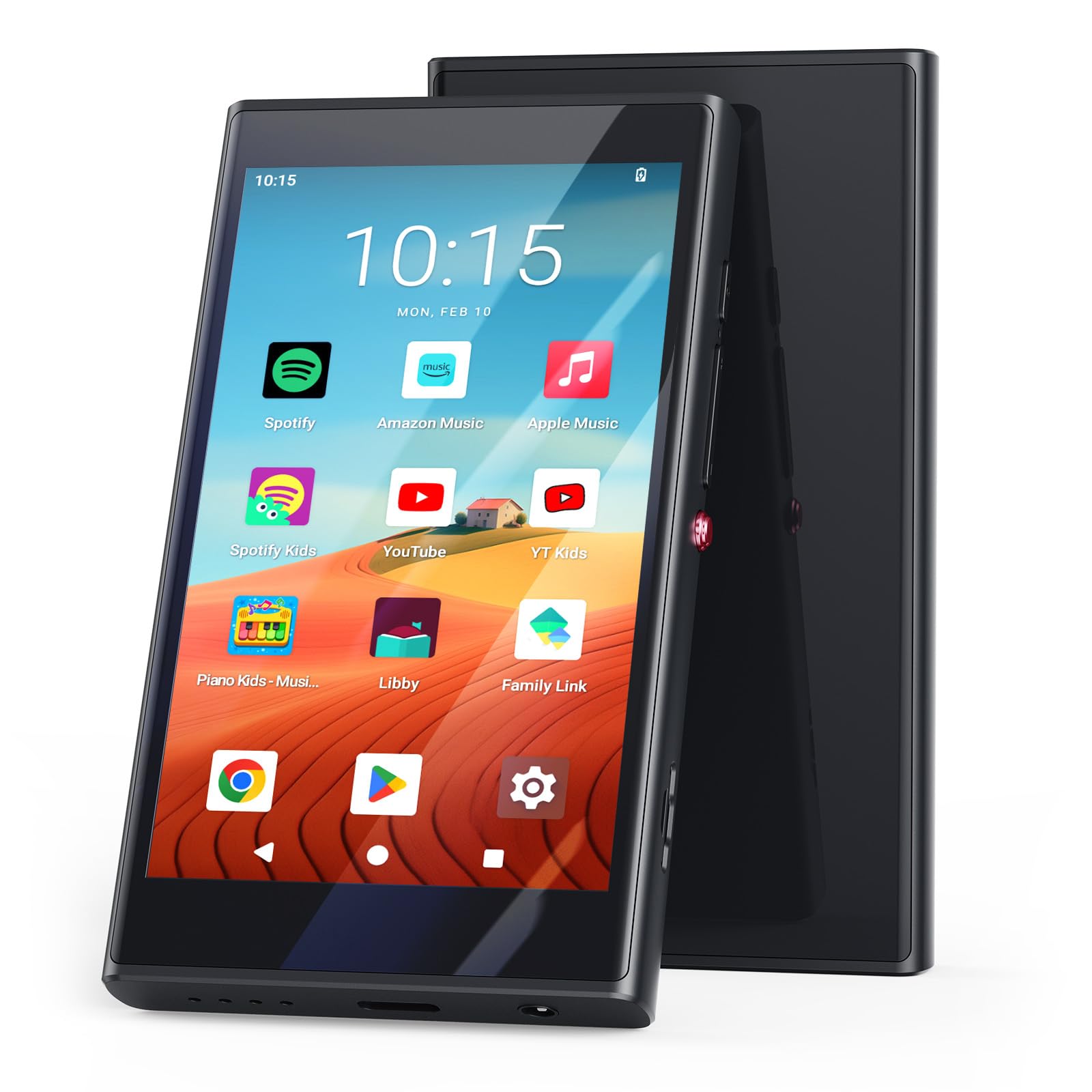 Reproductor MP3 de 96 GB con Bluetooth y WiFi, Android 14, Play Store, Spotify, Pandora, Amazon Music, Pantalla IPS de 4", MP3 y MP4 para niños con Family Link, Libby y Audible, hasta 512 GB.